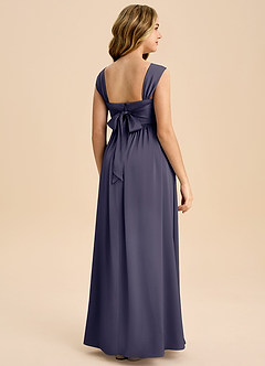 Azazie Hattie Junior Abito A-Line in Raso Elasticizzato Plissettato Stormy image7