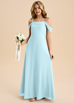 Azazie Anselie Junior Cloud Blue A-Line Off the Shoulder Chiffon Dress image4