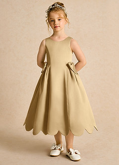 Azazie Macaroon vestidos de niña de las flores Vestido de Oro de Satin Mate de Princesa con Lazo image4