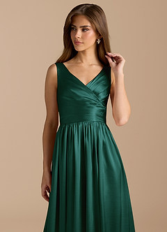 Azazie Keyla Bridesmaid Dresses Pine A-Line Pleated Metallic Satin Dress image8