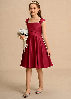Azazie Budle Girls Formal Flower Girl Dresses Scarlet A-Line Pleated Matte Satin Dress image5