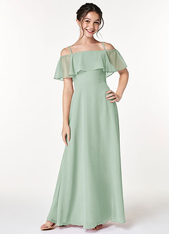 Azazie Maggie Junior Agave A-Line Off the Shoulder Chiffon Dress image3