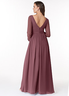 Azazie Teton Maternity Bridesmaid Dresses A-Line Long Sleeve Chiffon Floor-Length Dress image2