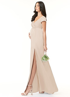 Azazie Allessia vestidos de dama de honor de maternidad Vestido de Corte En A Plisado Hasta el suelo Satén Elástico image3
