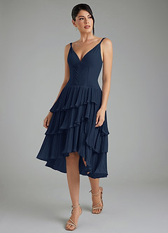 Azazie Rosa Bridesmaid Dresses Dark Navy A-Line Pleated Chiffon Dress image6