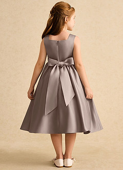 Azazie Peaches Flower Girl Dresses Taupe A-Line Bow Matte Satin Dress image2