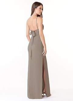 Azazie Mai Bridesmaid Dresses Taupe Sheath Pleated Chiffon Dress image4