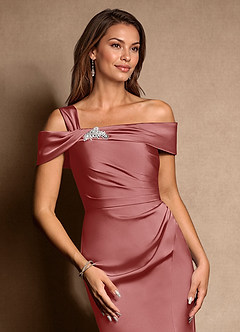 Azazie Altonia Kleider für die Brautmutter Meerjungfrau-Linie Schulterfrei Stretch-Satin Kleid Antike Rose image8