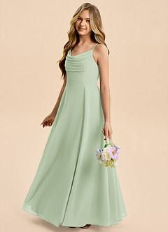 Azazie Gia Junior A-Linie Plissee Chiffon Kleid Staubiger Salbeigrün image3