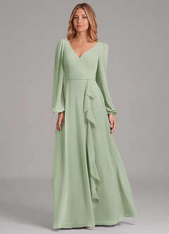 Azazie Simone Robes de demoiselle d'honneur Robe Trapèze en Mousseline de soie Manche longue Vert Sauge image5