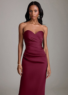 Azazie Sonora Vestidos de damas de honor Vestido de Mora de Satén Elástico de Corte Recto con Sin tirantes image5