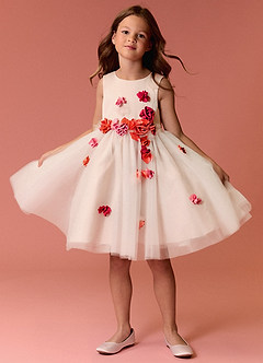 Barbie ♥ Azazie Robe Demoiselle D'honneur Fillette Robe Trapèze en Tulle Sans manches Barbie Multicolore Rose image2