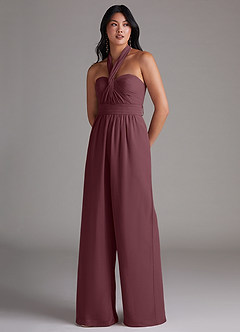 Azazie Lamara Brautjungfernkleider Wandelbar Schulterfrei Chiffon Overall/Jumpsuit Sangria image8