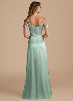 Azazie Ocean Final Sale Agave A-Line Off the Shoulder Metallic Satin Dress image2