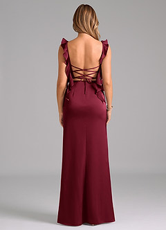 Azazie Jessamine Bridesmaid Dresses Burgundy Sheath Corset Stretch Satin Dress image6
