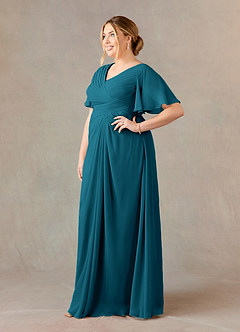 Azazie Morning Glory Abiti per la Madre della Sposa Abito A-Line in Chiffon Increspato con Scollo a V Blu Inchiostro image7