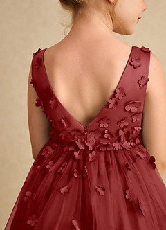 Azazie Lana Flower Girl Dresses Rust A-Line Sleeveless Matte Satin Dress image7
