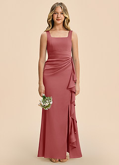Azazie Adrienne Junior Robe Fourreau en Satin extensible Plissé Antique Rose image3
