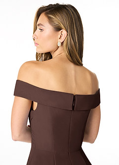 Azazie Lecia Bridesmaid Dresses Ganache Empire Off-The-Shoulder Pleated Chiffon Convertible Dress image6