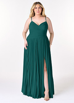 Azazie Vini Bridesmaid Dresses Peacock A-Line V-Neck Pleated Chiffon Dress image7