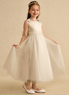 Azazie Lilli Robe Demoiselle D'honneur Fillette Robe Trapèze en Tulle Arc Champagne Champagne image1