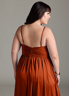 Azazie Alia Brautjungfernkleider A-Linie Plissee Stretch-Satin Kleid Paprika image15