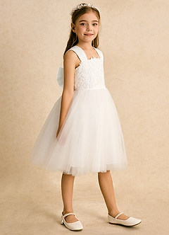 Azazie Dimple Flower Girl Dresses Ivory Ball-Gown Lace Tulle Dress image3