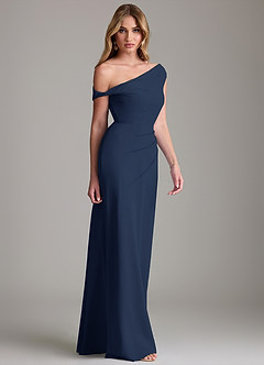 Azazie Emerson Bridesmaid Dresses Dark Navy Sheath Off the Shoulder Chiffon Dress image5