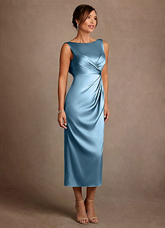 Azazie Mazhe Abiti per la Madre della Sposa Abito A-Line in Raso Elasticizzato Plissettato Blu Acciaio image4