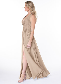 Azazie Jaclyn Bridesmaid Dresses Taupe A-Line Pleated Chiffon Dress image3