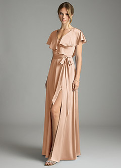 Azazie Lainey Bridesmaid Dresses English Rose A-Line with Pockets Stretch Satin Dress image4