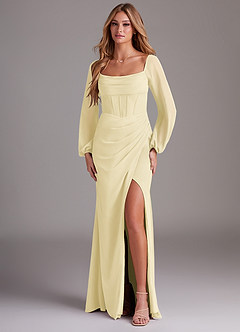 Azazie Charissa Bridesmaid Dresses Lemon Sorbet Sheath Long Sleeve Chiffon Dress image1