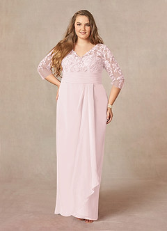 Azazie Joan Abiti per la Madre della Sposa Abito Tubino in Chiffon con Scollo a V in Pizzo Rosa Rossore image6