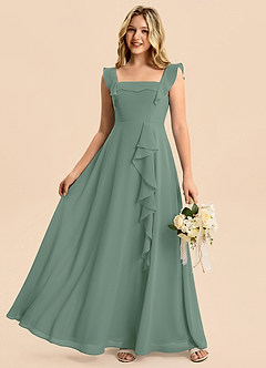 Azazie Nori Junior A-Linie Gestreift Chiffon Kleid Eukalyptus image6