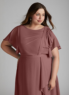 Azazie Aaliyah Bescheidene Brautjungfernkleider A-Linie Schaufel Gefaltet Chiffon Bodenlänge Kleid image11