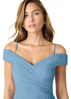 Azazie Lecia Robes de demoiselle d'honneur Robe Empire Convertible en Mousseline de soie Schulterfrei, plissiert Acier Bleuté image2