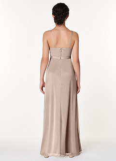 Azazie Luxy Junior Taupe Pleated Mesh Dress image2