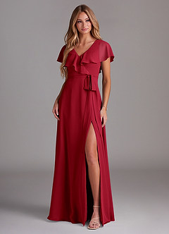 Azazie Lainey Bridesmaid Dresses Scarlet A-Line with Pockets Chiffon Dress image3