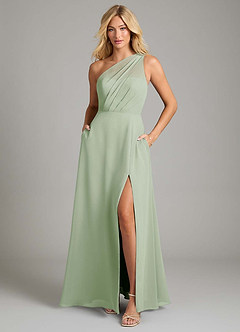 Azazie Phaedra Jurken voor bruidsmeisjes Jurk van Chiffon met A-Lijn One-Shoulder Stoffige Salie image3