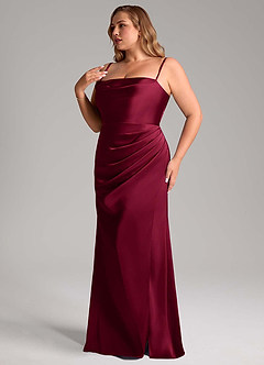 Azazie Leonis Bridesmaid Dresses Burgundy Mermaid Pleated Stretch Satin Convertible Dress image12