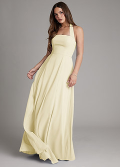 Azazie Irina Bridesmaid Dresses Lemon Sorbet A-Line Pleated Chiffon Dress image2