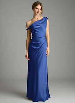 Azazie Emerson Vestidos de madrinha de casamento Vestido Royal Blue de Cetim elástico de sereia com Ombros Caídos image4