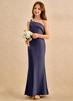 Azazie Almond Girls Formal Sukienki dla dziewczynek sypiących kwiaty Osłona Jedno ramię Satyna elastyczna Długość podłogi Sukienka image3