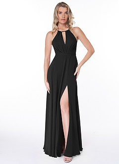 Azazie Evalleen Bridesmaid Dresses Black A-Line Pleated Chiffon Dress image6