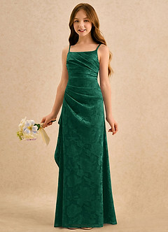 Azazie Cannoli Girls Formal Blumenmädchenkleider A-Linie Plissee Blumen-Burnout Kleid Smaragd image3