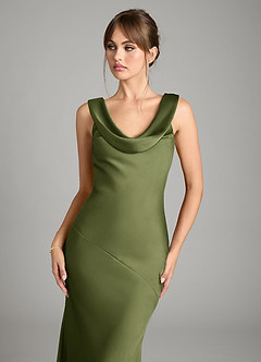 Azazie Rylina Bridesmaid Dresses Olive Mermaid Stretch Satin Dress image3