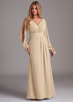 Azazie Matilda Bridesmaid Dresses Champagne A-Line Long Sleeve Chiffon Dress image4