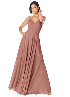 Azazie Avelina Bridesmaid Dresses Cedar Rose A-Line V-Neck Pleated Chiffon Dress image1