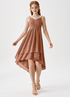 Azazie Mariam Junior A-Linie Plissee Chiffon Kleid Bronzer image3