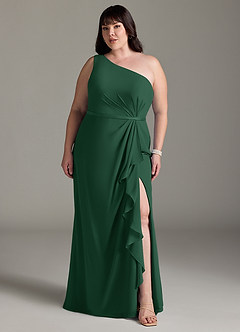 Azazie Liza Brautjungfernkleider Meerjungfrau-Linie One-Shoulder Chiffon Kleid Dunkelgrün image6
